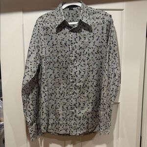 Theory Gray and Blue Patterned Button-Up Shirt XL Great Condition